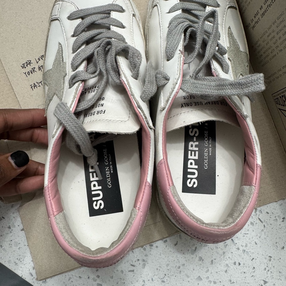 Golden Goose Women's White and Pink Sneakers with Gray Accents